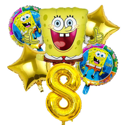 6Pcs SpongeBob Patrick Star Balloon set Birthday Party Golde Blue Numbers Balloons Boys Girls Baby Shower Party Supplies Gifts