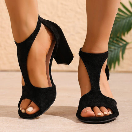 Women Sandals 2026 New Summer Fish Mouth Sandals Women Back Zipper Sexy Solid Color Comfortable High Heels Shoes for Women