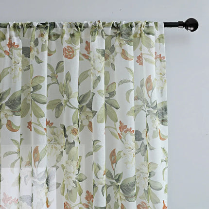 Red Floral Sheer Curtains for Living Room