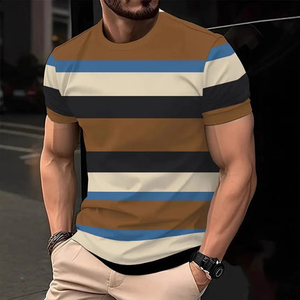 Striped T-Shirts Color Block Pattern 3D Print Men's Short Sleeve T Shirt Oversized Street Tees Harajuku Tops Man Clothing