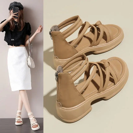 2025 New Summer Sandals for Women Fashion British Style Roman Sandals Cross-tied High Top Women Sandals Comfortable Casual Shoes