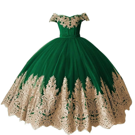 Customized Red Flower Girl Dresses For Wedding Gold Appliques Crystal Luxury Princess Formal Events Holy First Communion Gown