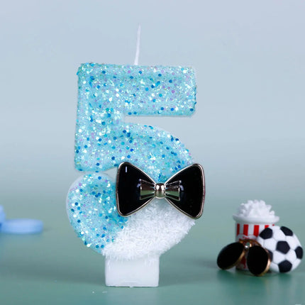 Black Bow Tie Digital Number Birthday Candles Little Boy Theme Dual-Color Design Party Cake Topper Decoration
