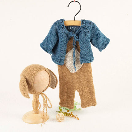 Newborn Knitted Angola Fuzzy Romper Baby Animal Outfit Photography Props Baby Cartoon Wolf Footed Overall Sets Photo Props