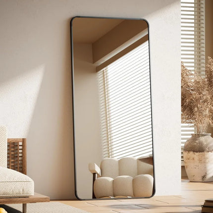 71"x26" Full Length Mirror, Aluminum Frame, Floor Standing or Wall Mount, Black