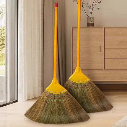 Handmade Thai-style natural broom - Extra-long heavy-duty cleaning broom, non-hair-sticking, suitable for home, event, and cultural decoration - Sturdy Asian grass and wood structure, soft cleaning tool
