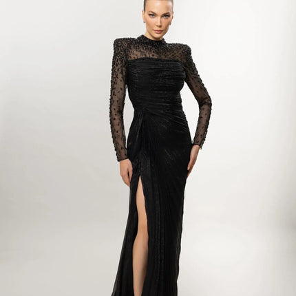 SESSRYMNIR Women'S Formal Evening Gowns Customize Scoop Neck Beading Luxury Evening Dresses Long Sleeves Straight Floor-Length