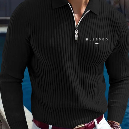 Men'S Spring And Autumn White Horse Printed Casual Long Sleeve Polo Shirt, Fashionable Beach Vacation Sports Outing Commuting Work Golf Fishing Camping Gift for Boyfriend Husband