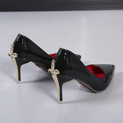 Sexy Pointed Toe Patent Leather High Heels Temperament Girl Red Sole Party Dress Stiletto Pumps Classic Black Work Single Shoes