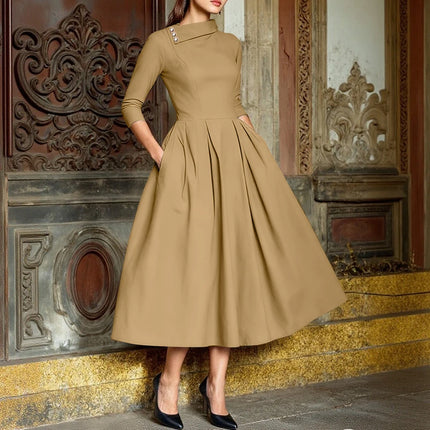 ZANZEA Women Elegant Long Dresses Summer Spring Casual A-Line Vestidos Fashion Buttons Lapel Solid Midi Sundress Streetwear OL