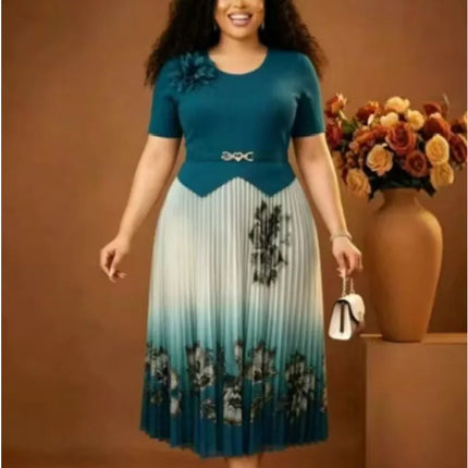 Miyake 2026 Summer New Fashion Design Sense Waist Printing Color Matching Big Pendulum Dress Elegant Women's Clothing