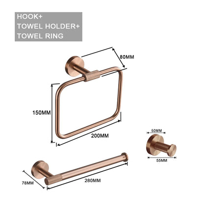 Brushed Rose Gold Brass Knurled Toilet Brush Holder Toilet Paper Holder Towel Bar Rail Rack Hanger Hook Soap Dish Hardware Set