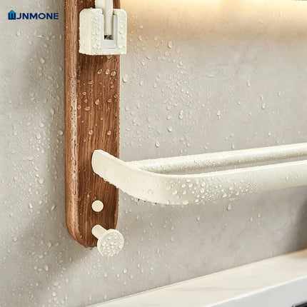 Modern Luxury Bathroom Accessories Set Walnut Wood Towel Rack Wall Mounted Bathroom Hardware Set Shelf Hooks Toilet Paper Holder