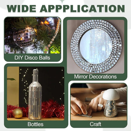 8000Pcs Acrylic Mirror Mosaic Tiles Self-Adhesive 5x5mm Green Square Disco Ball Mirror Tiles Sticker for DIY Craft Decoration