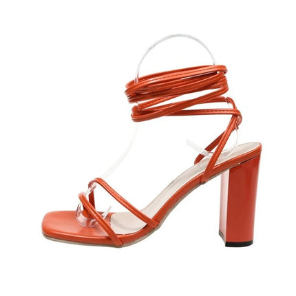 Women Lace Up Sandals Block Heel Strappy Cross Tie Ankle Wrap Square Open Toe Elegant Summer Casual Evening Party Footwear 2026