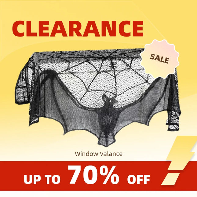 Clearance_1pc Halloween Lace Curtain Black Bat Spider Tablecloth Fireplace Mantel Scarf Cover Halloween Home Room Cobweb Horror