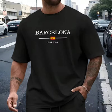 Men's Summer Round-Neck Casual Relaxed-Fit Short-Sleeve T-Shirt with California Letter Print Comfortable Short-Sleeve Top