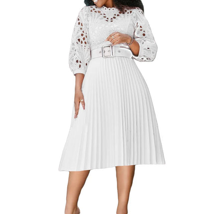 African luxury fashion plus lace hook flower sexy hollow out pleated European and American comfortable dress formal dress