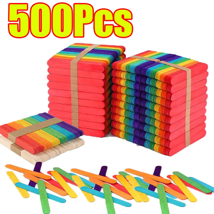 50-500Pcs Colored Ice Cream Popsicle Stick Wooden Popsicle Sticks for Crafts Handmade DIY Resin Mold Wood Ice Pop Sticks