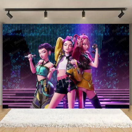 Kpop Theme Girl's Birthday Party Decoration Backdrop Pink Demons Kids Birthday Party Supplies Decor Banner Background Photo Prop