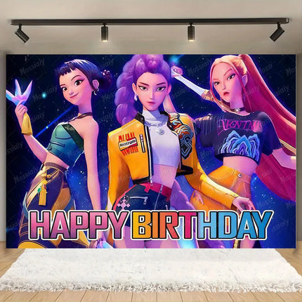 Kpop Theme Girl's Birthday Party Decoration Backdrop Pink Demons Kids Birthday Party Supplies Decor Banner Background Photo Prop