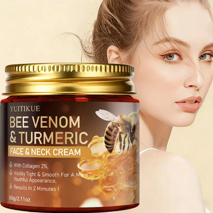 YUITIKUE Bee Venom & Turmeric Face Neck Cream 60g with Collagen 2% for Tight, Smooth & Youthful Skin
