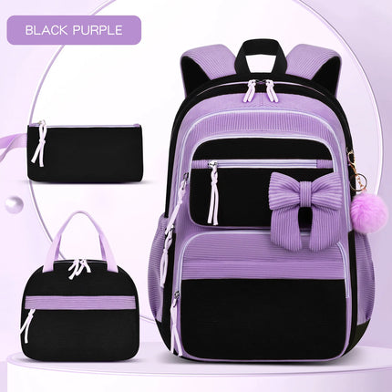 3pcs/set school backpack for girls cherry pattern primary school girl Corduroy backpack kids bookbag lunch bag pencil bag set