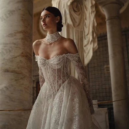 2026 lvory Lace Wedding Dresses Sweetheart A Line Bride Gowns Elegant Full Sleeve Bridal Dress Customized robe de mariée  2025