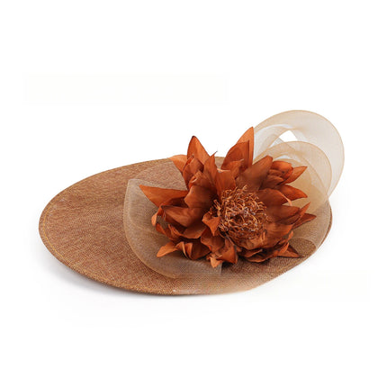 Exaggerated Linen Large Flower Fedora Hats for woman ladies Retro Horse Racing Club Socialite Party fascinator tea party hat