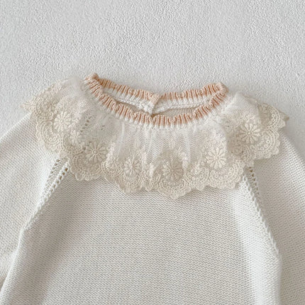 2025 New Autumn 0-24M Children Clothes Newborn Baby Girls Knitted Bodysuits Long Sleeves Lace Splice Korean Style Climbing Suit