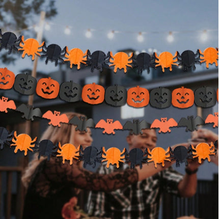 Halloween Paper Banner Spider Pumpkin Ghost Bat Paper Chain Halloween Decoration Garland Banner Paper Pull Flower Party Supplies