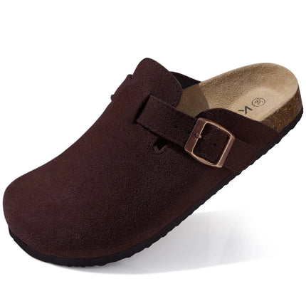 Shevalues Men's Suede Clogs Soft Leather Mules Men New Summer Men Cork Sandals Comfort Slip On Unisex Clogs With Arch Support