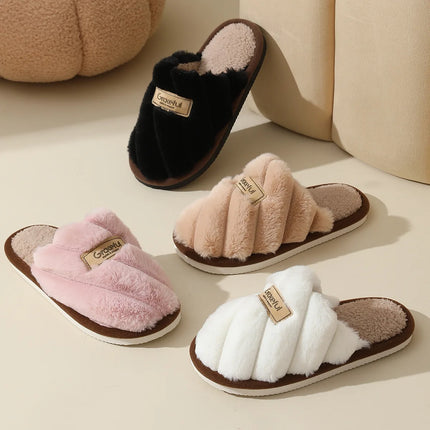 Winter Warm Plush Women Slippers Non Slip Soft Shoes Comfort Flat Heel Indoor Bedroom Couple's Slippers for Home Shoes