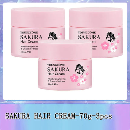 SAKURA Hair Cream with Keratin & Argan Oil - Intensive Repair for Dry/Damaged Hair, Frizz Control, 72H Moisturizing & UV Protect