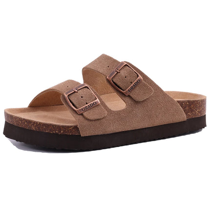 Evshine New Women's Cork Footbed Sandals Double Adjustable Buckle Slide Sandals Slip On Walking Summer Shoes Cork Clogs Slippers
