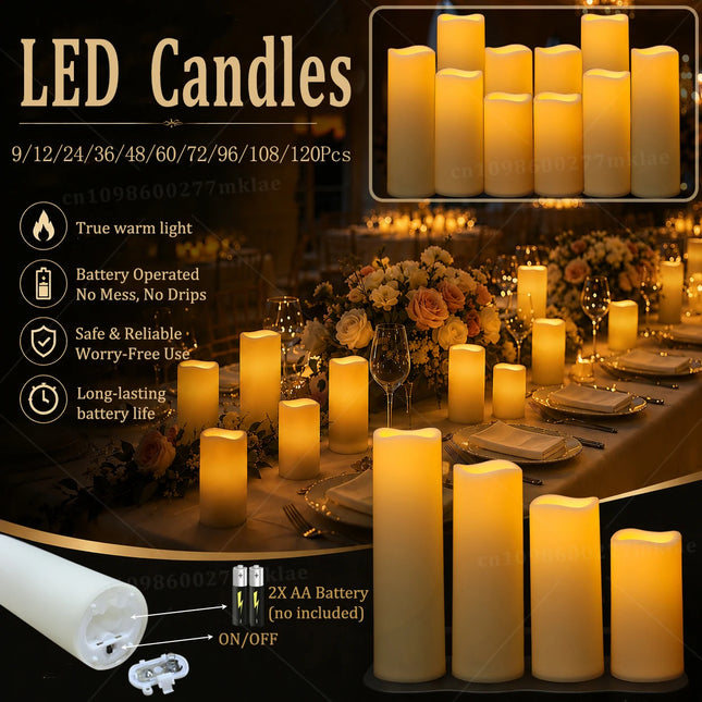 9-120Pcs Flameless LED Candles Battery Operated Candles Artificial Candles for Wedding Party Home Birthday Christmas Decor