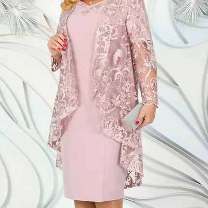 Two Pieces Plus Size Prom Dress Woman Autumn Winter Embroidery Floral Mother Wedding Dresses Curvy Plus Size Women Clothing