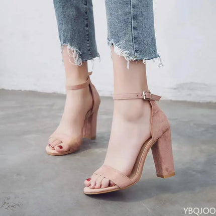 Ladies Large size Sandals Summer Fashion hollow out Women high heels Comfort suede fish mouth sandals Casual buckle female pumps