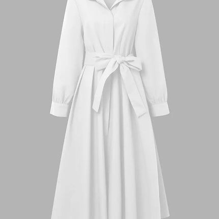 ZANZEA Fashion Women Lapel Neck Long Sleeve Party Dress 2026 Spring Office OL Dresses Belted Robe Solid A Line Waisted Sundress