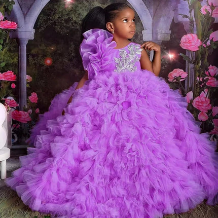 Customized Rose Pink Flower Girl Dresses Tulle Puffy White Embroidery Sleeveless For Wedding Birthday Prom Holy Communion Gowns