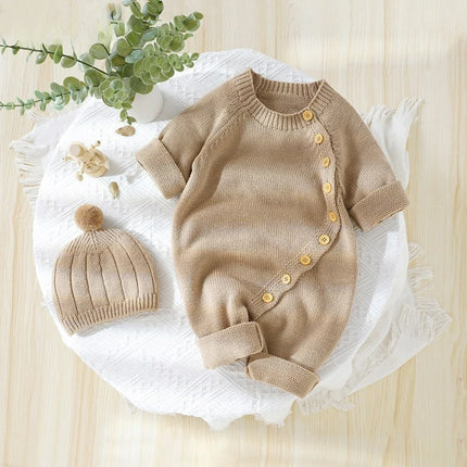 Baby Knitted Jumpsuit with Hat Custom Embroidered Name Newborn Boys Girls Birth Gift Sweater Personalized Cute Crawling Suit Set