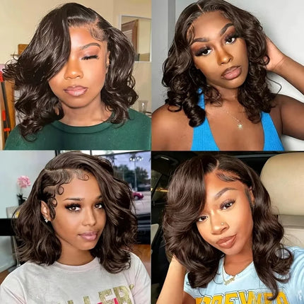Chocolate Brown 13x4 Body Wave Bob Wig Human Hair Wigs 200 Density #4 Brown Blunt Cut Short Bob Lace Front Wigs Human Hair Short Bob Glueless Wigs for Women