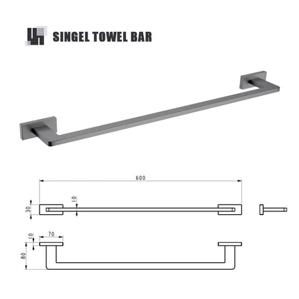 Gunmetal Stainless Steel Bathroom Hardware Towel Rack Toilet Paper Holder,Toilet Brush,Robe Hook Towel Bar Holder Grey Stainless