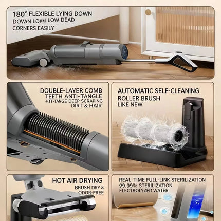 Cordless 170W Brushless-Motor Smart Self-Cleaning Dry/Wet Vacuum & Mop with 15kPa Suction for Hard Floors Household-Use