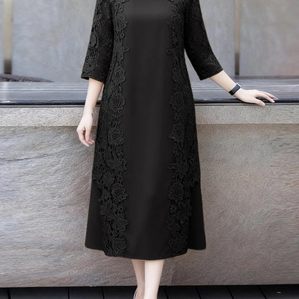 ZANZEA Women Stylish Lace Patchwork Dresses 2025 Autumn 3/4 Sleeve Office Sundress Embroidered Midi Robe Elegant Party Dress