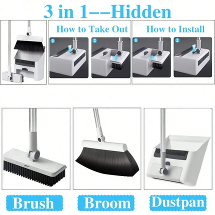 3 In 1 Foldable Broom With Dustpan Combo Set&Floor Brush | Household Cleaning Tool Set, Outdoor Broom, Efficient Cleaning, Flexible Design, Quick Dust Removal, Dorm Room Essentials, Good Helper For Home And Office Cleaning 20