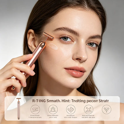 Electric Facial Massager 24K Gold Portable Electric T-Shaped Head Skin Care Massage Instrument Energy Beauty Bar Beauty Tool