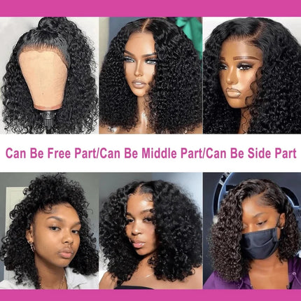 Glueless Deep Wave Bob Wig 13x6 Curly Lace Frontal Wig 180% 210% Density Put On And Go Glueless Wig For Women With Baby Hair Natural Color Brazilian Virgin Human Hair Wig Suitable For Daily Use 10-16 inch