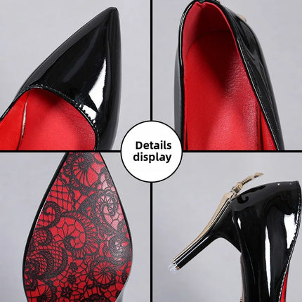 Sexy Pointed Toe Patent Leather High Heels Temperament Girl Red Sole Party Dress Stiletto Pumps Classic Black Work Single Shoes