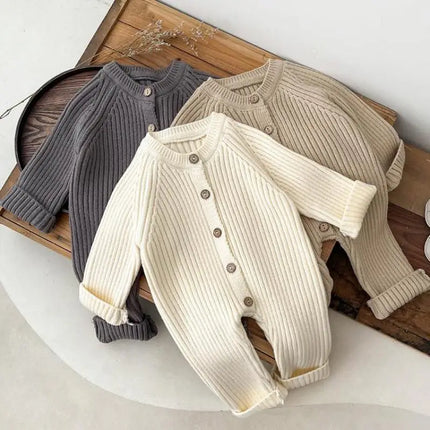 Infant Boy Girl Long Sleeve Thick Warm Jumpsuit Cotton Newborn Toddler Clothes 0-24M 2025 Winter New Baby Solid Knitted Romper
